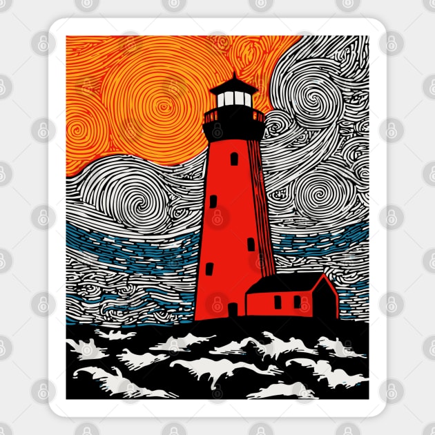 Lighthouse at Sunrise - Coastal Snow Scene Magnet by TuncGK